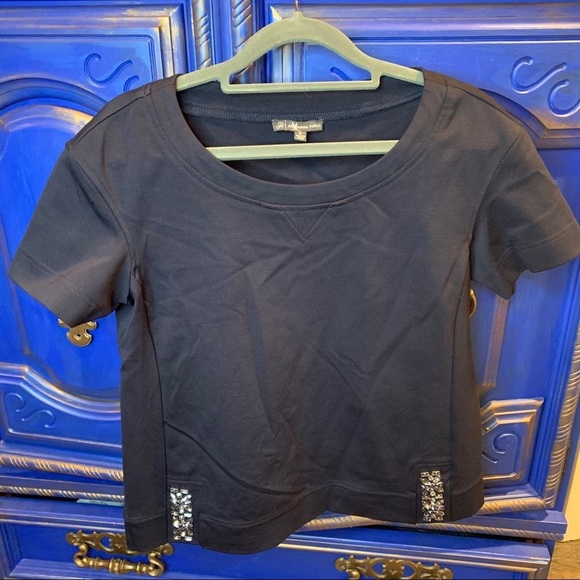 Adrianna Papell Blouse Top Black Short Sleeve Small - Picture 1 of 4